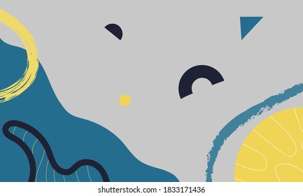 Abstract Graphic cute art background in soft yellow,navy and blue colours for stationery and advertising,greeting cards or to do lists, logo,planners, posters, web, covers,banners.Vector illustration