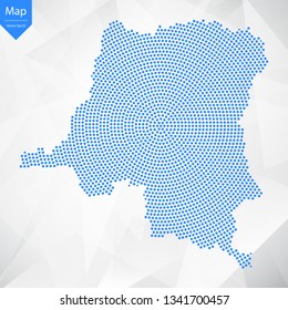 Abstract graphic Democratic Republic of the Congo map from point blue on a white background. Vector illustration.