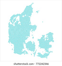 Abstract graphic Denmark map of blue round dots. Vector illustration eps10.