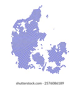 Abstract graphic Denmark map from pixel blue on a white background. Vector illustration.