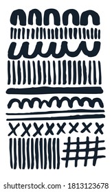 Abstract graphic design composition pattern. Hand painted organic geometric ink print. Contemporary vintage minimal Scandinavian home decor. Organic brush strokes lines curves navy blue silk screen