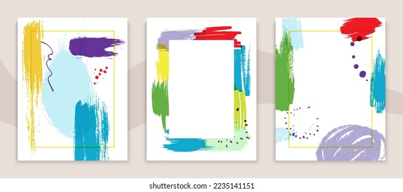 Abstract graphic design, creative template art set, vector illustration, modern wallpaper, paint brush texture at card poster collection.