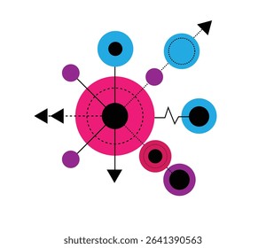 Abstract Graphic Design Element with Circular Geometric Figures and Arrows. Technology and modern graphics vector art