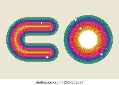 abstract graphic design elements in rainbow spectrum with   retro feel