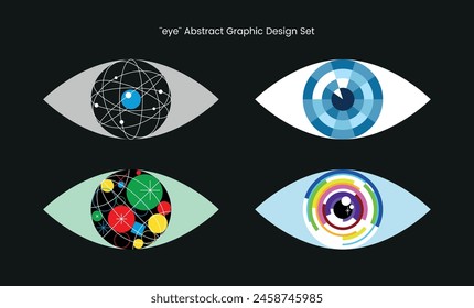 abstract graphic design with eye pupil artistic eyes symbol figure shapes futurism target planet space geometry visual creative unique retro idea colorful set collection cover template flat person eye