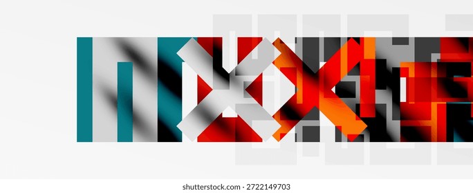 El Diseño gráfico Abstractas presenta texto fragmentado, colores en negrita, Formas geométricas. Composición minimalista con fondo negro, espacio blanco.