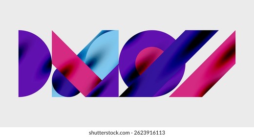 Abstract graphic design features overlapping colorful shapes forming stylized text. Vivid hues create dynamic visual impact.