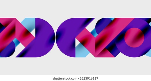 Abstract graphic design features overlapping colorful shapes. Vivid pinks, purples, blues create dynamic composition. Modern aesthetic.