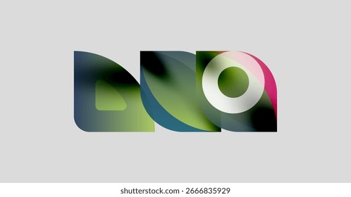 Abstract graphic design features overlapping colorful shapes. Soft gradients create modern visual impact. Minimalist composition, light background.