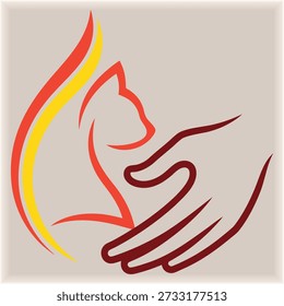 Abstract Graphic Design Featuring a Cat and Handshake, Symbolizing Trust and Partnership in a Modern Minimalist Style