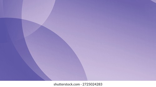 Design gráfico abstrato com gradiente roxo suave e violeta suave com círculos e curvas translúcidos de fluxo suave sobrepostos, perfeito para cabeçalhos e apresentações de sites modernos