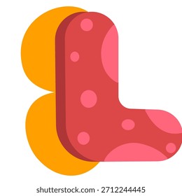 Abstract graphic design featuring geometric shapes: a red, spotted "L" shape overlapping two orange circles. Clean, modern, and vibrant, suitable for logo or icon design.