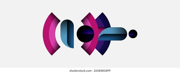 Design gráfico abstrato com sobreposição de formas roxas, cor-de-rosa e pretas. Estética moderna, composição minimalista, linhas limpas presentes.