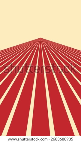 Abstract graphic design featuring red and cream stripes converging to a vanishing point, creating a sense of depth and perspective.