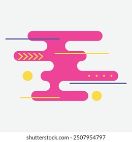 Abstract graphic design with fluid shapes and lines in pink, yellow, and purple.