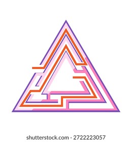 Diseño gráfico Abstractas que ilustra un complejo laberinto triangular con líneas coloridas, que simboliza la resolución de problemas, el desafío y la búsqueda de un camino claro a través de la dificultad