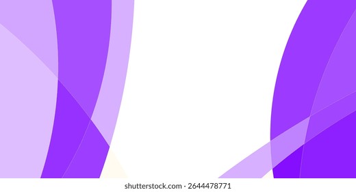 Design gráfico abstrato com formas em camadas e curvas em tons de roxo e branco