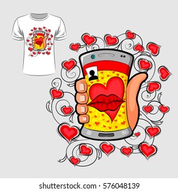 Abstract graphic design of love and Valentine for t-shirt or banner print. Vector illustration