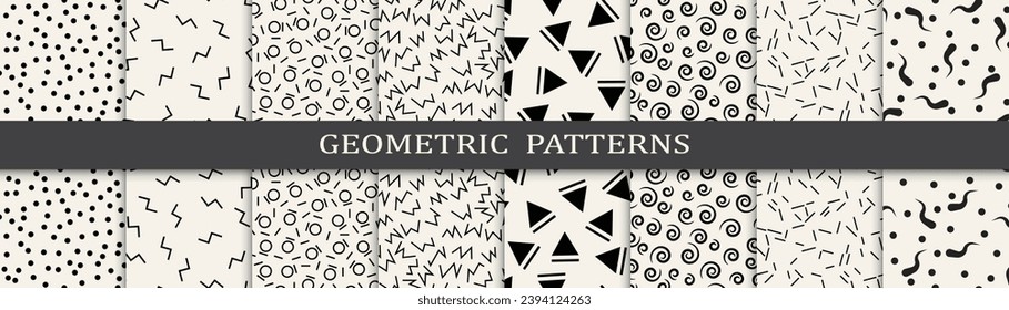 Abstract graphic design memphis pattern. Set of memphis style seamless patterns. Seamless memphis style background pattern.