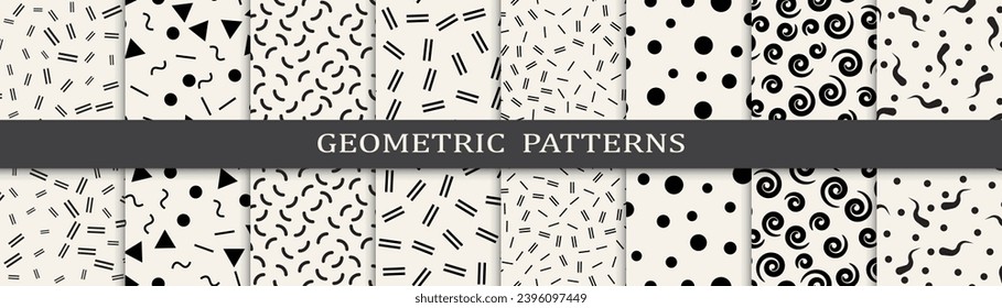 Abstract graphic design memphis pattern. Set of memphis style seamless patterns. Seamless memphis style background pattern.