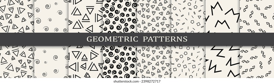 Abstract graphic design memphis pattern. Set of memphis style seamless patterns. Seamless memphis style background pattern.