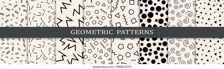 Abstract graphic design memphis pattern. Set of memphis style seamless patterns. Seamless memphis style background pattern.