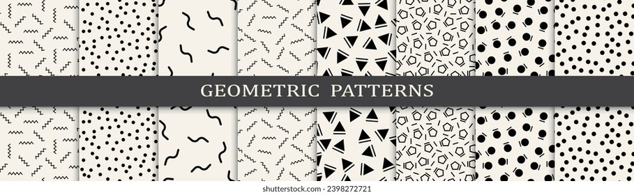 Abstraktes grafisches Design-Memphis-Muster. Satz von Memphis-Stilrichtungen nahtlose Muster. Nahtlose Memphis-Hintergrundmuster.