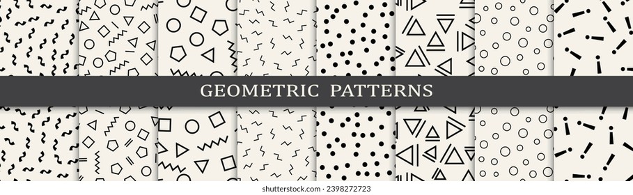Abstract graphic design memphis pattern. Set of memphis style seamless patterns. Seamless memphis style background pattern.