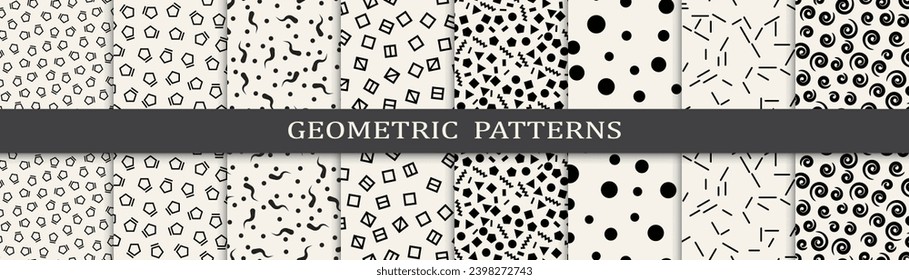Abstract graphic design memphis pattern. Set of memphis style seamless patterns. Seamless memphis style background pattern.