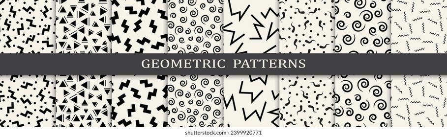 Abstract graphic design memphis pattern. Set of memphis style seamless patterns. Seamless memphis style background pattern.