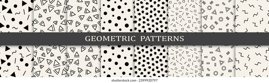 Abstract graphic design memphis pattern. Set of memphis style seamless patterns. Seamless memphis style background pattern.