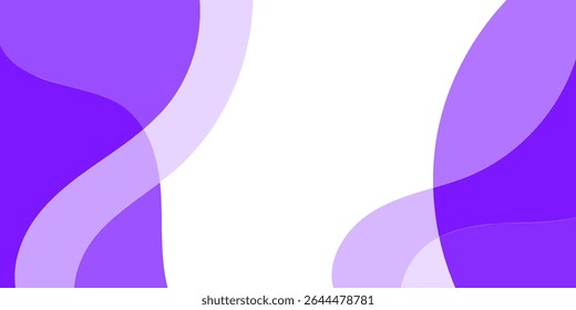 Abstract graphic design with overlapping, curved shapes in shades of purple and white