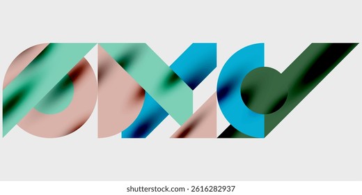 Abstract graphic design. Overlapping shapes create dynamic composition. Colors blend, forming modern visual statement.