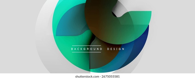 Abstract graphic design. Overlapping shapes create fluid, modern composition. Teal, blue, brown hues dominate neutral background. Minimalist style.