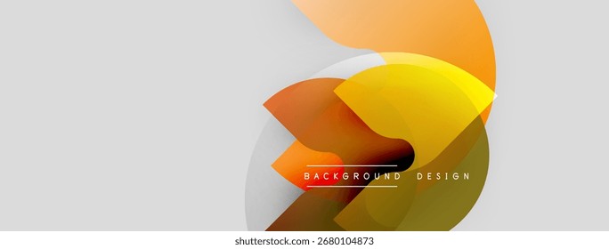 Abstract graphic design. Overlapping shapes create dynamic composition. Warm orange, yellow hues dominate neutral background. Modern aesthetic.