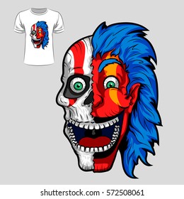 Abstract graphic design of punk skull for t-shirt or banner print. Vector illustration