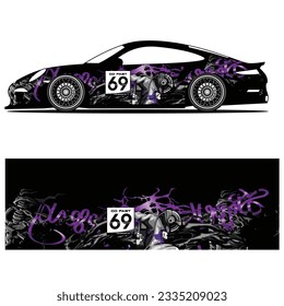 Abstract graphic design of racing vinyl sticker for racing car advertising