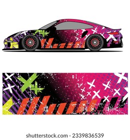 Abstract graphic design of racing vinyl sticker for racing car advertising