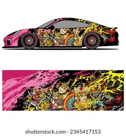 Abstract graphic design of racing vinyl sticker for racing car advertising