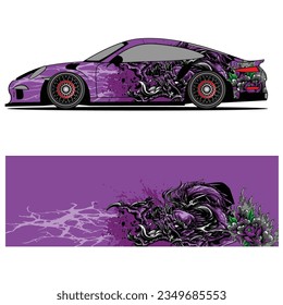 Abstract graphic design of racing vinyl sticker for racing car advertising