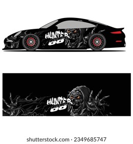 Abstract graphic design of racing vinyl sticker for racing car advertising