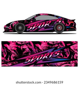 Abstract graphic design of racing vinyl sticker for racing car advertising