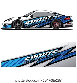 Abstract graphic design of racing vinyl sticker for racing car advertising