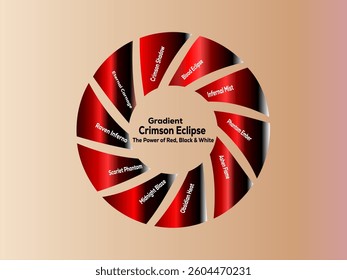 Abstract graphic design with red, black, and white gradients.  Circular design with color names.