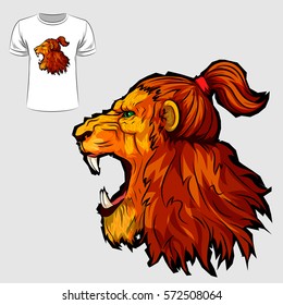 Abstract graphic design of roaring lion for t-shirt or banner print. Vector illustration