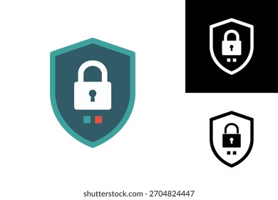 Design gráfico abstrato de um ícone de escudo e cadeado, simbolizando segurança cibernética, privacidade de dados e medidas de segurança on-line