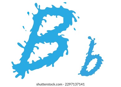 Abstraktes Grafikdesign mit Wasserspritzer. Groß- und Kleinbuchstaben in blauer Farbe auf weißem Hintergrund. Buchstabe B einzeln.