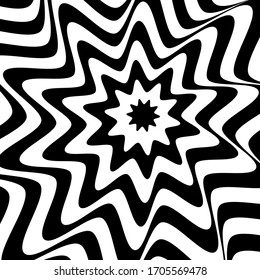 Abstract graphic design. Torsion rotation movement illusion. Lines texture. Vector art.