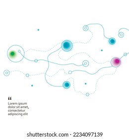 Abstract graphic design withc reative dotted communicate cyan. Vector color connection background. Smooth wavy lines illustration structure