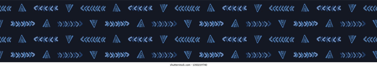 Abstract graphic doodle lines seamless border pattern. Ethnic tribal geo stripes vector band illustration. Modern graphic design. Hand drawn scandi style scribble shapes for home decor ribbon trim.